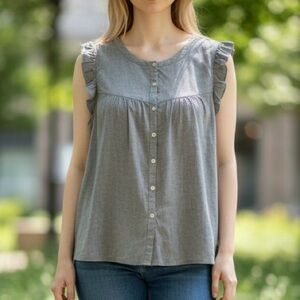 Doe & Rae 1X NWPT gray button down flutter sleeve tank top